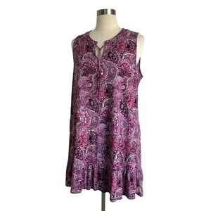 Michael Kors Sleeveless Dress Pink Paisley Ruffle Boho Summer Resort Casual XL